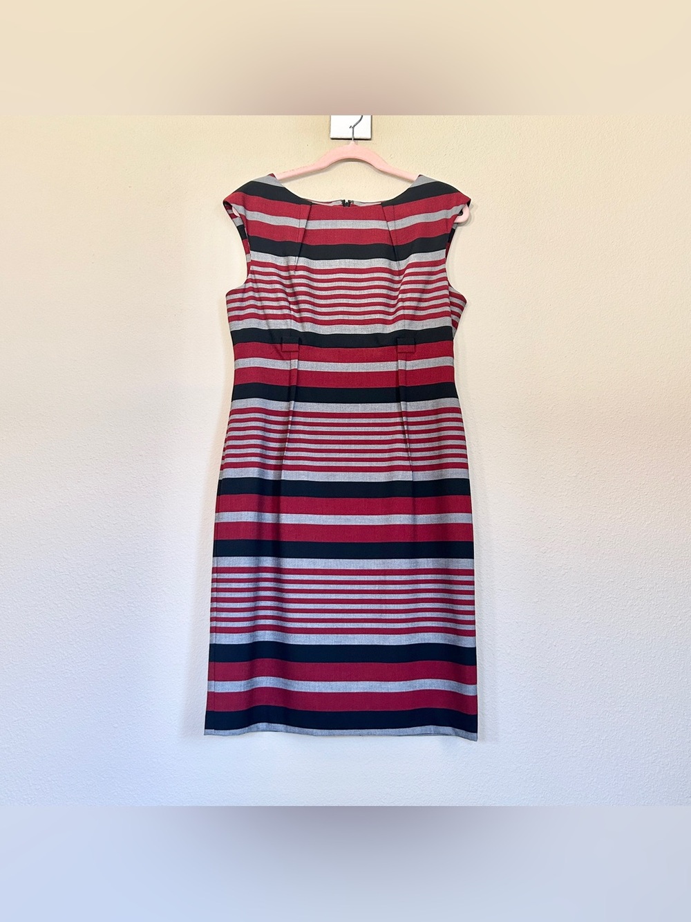 Calvin Klein Striped Sheath Dress in Red, Black & Gray
